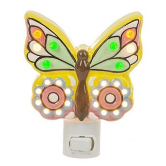 Ganz Multicolor Butterfly Ceramic Plug in Night Light 5.25 Inch