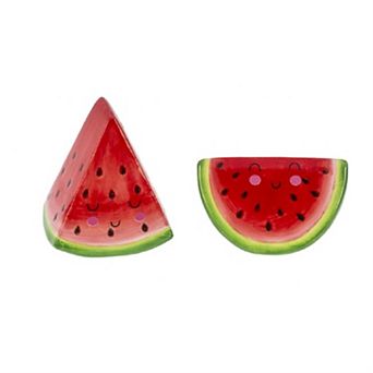 Ganz Smiling Watermelon Ceramic Salt and Pepper Shaker Set 2.75 Inch Multicolor