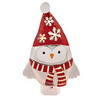 Ganz Winter Bird in Red Snowflake Hat Zinc Plug In Night Light 5.5 Inch