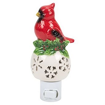 Christmas Cardinal with Holly Ceramic Plug in Night Light