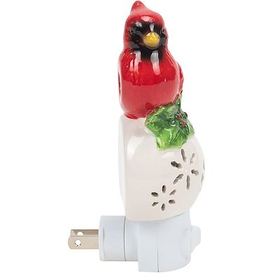 Christmas Cardinal with Holly Ceramic Plug in Night Light