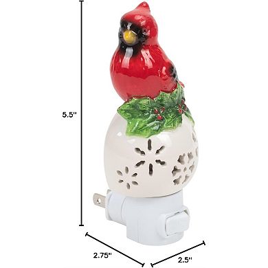Christmas Cardinal with Holly Ceramic Plug in Night Light