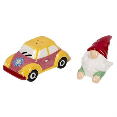 Ganz Gnome in Car Ceramic Salt and Pepper Shaker Set 3.6 Inch Multicolor