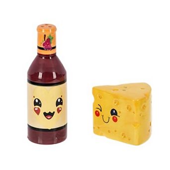Ganz Yellow Cheese and Wine Bottle 1.25 x 3.75 x Dolomite Kitchen Salt and Pepper Shaker Set of 2