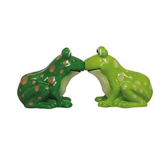 Green Kissing Frogs Attractives Ceramic Magnetic Salt and Pepper Shaker Set