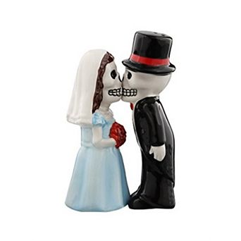 Pacific Trading Love Never Dies Skeleton Bride and Groom Magnetic Salt and Pepper Shakers