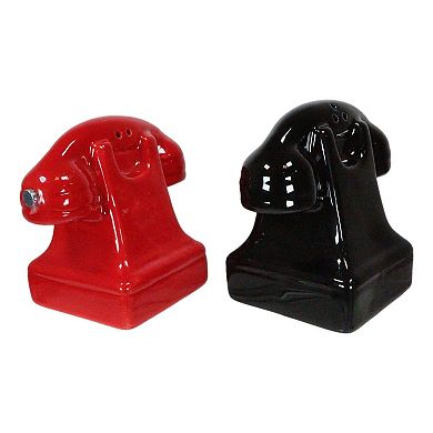 Red and Black Retro Phones Old Fashioned Attractives Magnetic Ceramic Salt and Pepper Shaker Set