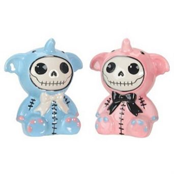 Furrybones Baby Blue and Pink Elephant Elefun Ceramic Salt and Pepper Shaker Set