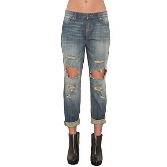 Stretch Denim Distressed Boyfriend Jeans