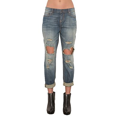 Stretch Denim Distressed Boyfriend Jeans