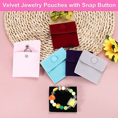12 Pcs Velvet Jewelry Pouches with Snap Button 2.8x2.8 Inches for Rings