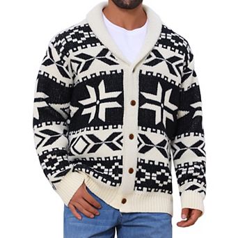 Men's Shawl Collar Long Sleeved Button Pattern Knitwear Cardigan Sweater