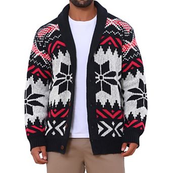 Men's Shawl Collar Long Sleeved Button Pattern Knitwear Cardigan Sweater