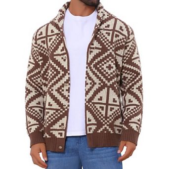 Men's Shawl Collar Long Sleeved Button Pattern Knitwear Cardigan Sweater