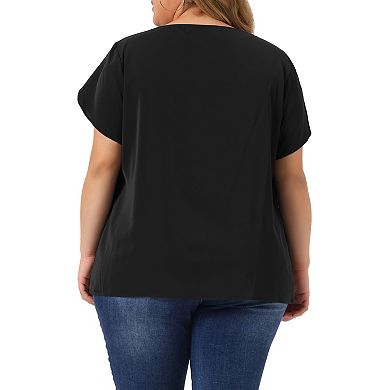 2 Pcs Plus Size Tops for Women Work Office Round Neck Pleated Top Tulip Sleeves Blouses