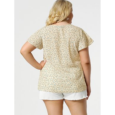 2 Pcs Women's Plus Size Blouses Summer Ruffle Short Sleeve Shirts Keyhole Chiffon Tops