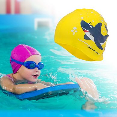 Silicone Waterproof Cartoon Shark Swim Cap for Child 1 Pc