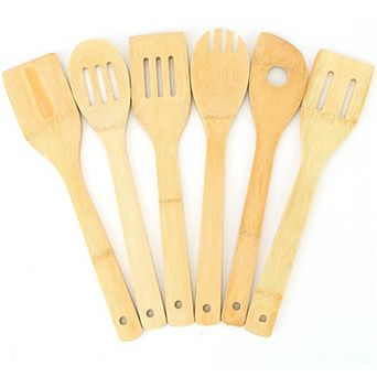 6 pc Bamboo Cooking Utensil Set Wooden Spoons & Spatulas for Kitchen