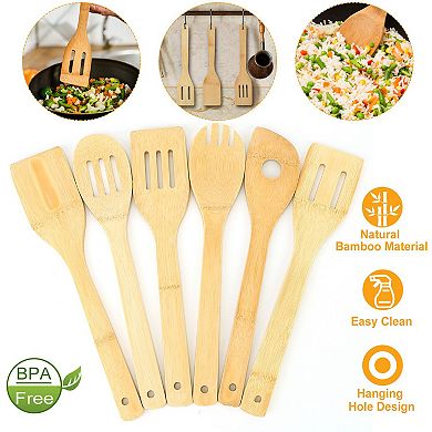6-Piece Bamboo Cooking Utensil Set Wooden Spoons & Spatulas for Kitchen