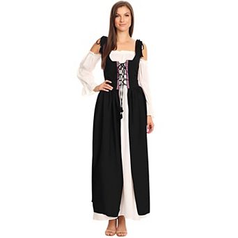 Women's Renaissance Lace-Up Overdress with Shoulder Tie Straps