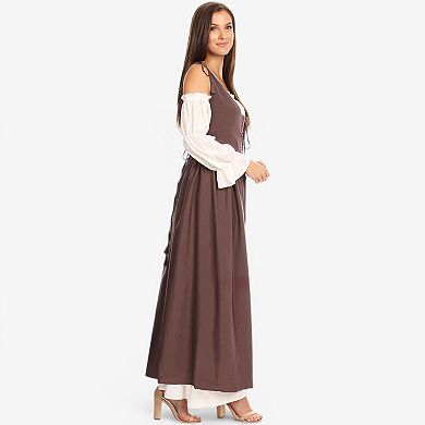 Women's Renaissance Lace-Up Overdress with Shoulder Tie Straps