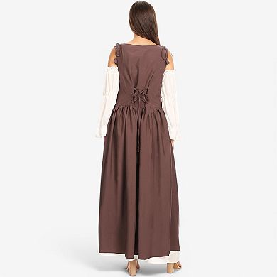 Women's Renaissance Lace-Up Overdress with Shoulder Tie Straps