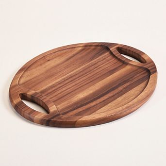 Solid Acacia Wood Oval Tray with Handle