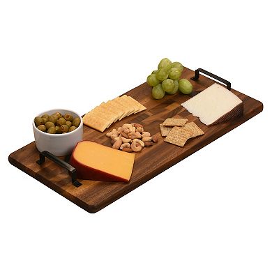 Solid Acacia Wood Tray w/ Metal Handle