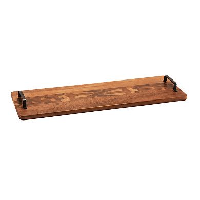 Solid Acacia Wood Tray w/ Metal Handle