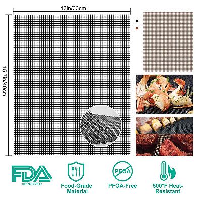 BBQ Grill Mat Non-Stick Reusable Mesh Baking Sheet Reversible, Washable for Gas & Charcoal