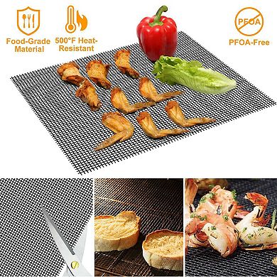 BBQ Grill Mat Non-Stick Reusable Mesh Baking Sheet Reversible, Washable for Gas & Charcoal