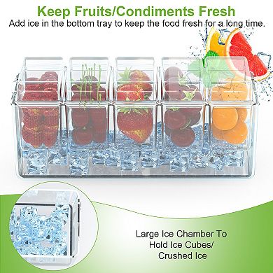 Ice Chilled Condiment Caddy with 5 Containers, Lids & Tongs for Serving