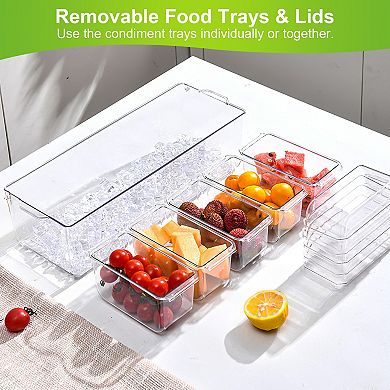 Ice Chilled Condiment Caddy with 5 Containers, Lids & Tongs for Serving