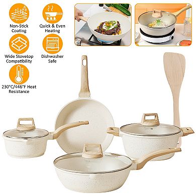 Nonstick White Granite Cookware Set Pots & Pans Dishwasher & Induction Safe