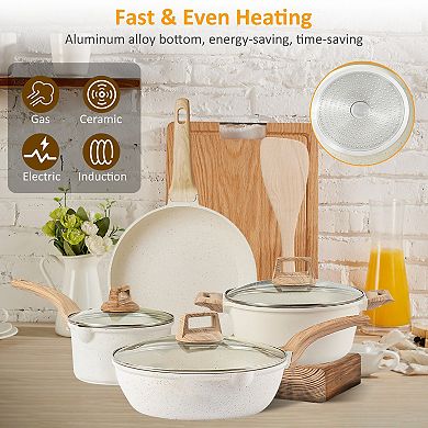 Nonstick White Granite Cookware Set Pots & Pans Dishwasher & Induction Safe