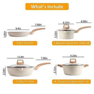 Nonstick White Granite Cookware Set Pots & Pans Dishwasher & Induction Safe