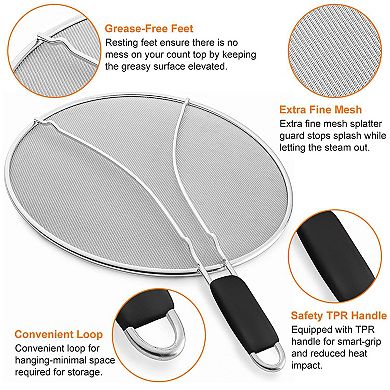 3" Grease Splatter Screen Stainless Steel Mesh Guard for Frying Pans & Pots