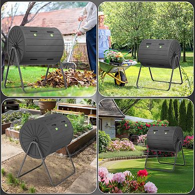 Dual Chamber Tumbling Composter 43 Gallon Large Outdoor Tumbling Composter