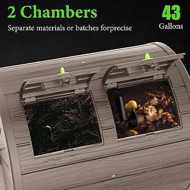 Dual Chamber Tumbling Composter 43 Gallon Large Outdoor Tumbling Composter