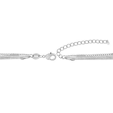 PRIMROSE Herringbone & Curb Chain Double Layer Bracelet with Cubic Zirconia Accent