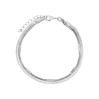 PRIMROSE Herringbone & Curb Chain Double Layer Bracelet with Cubic Zirconia Accent