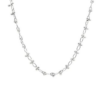 PRIMROSE Fine Silver Plated Cubic Zirconia Accent Oval Double Bead Link Chain Necklace