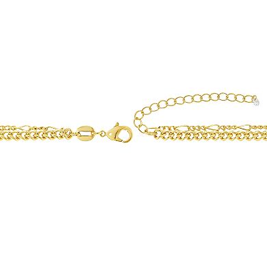 PRIMROSE 14k Gold Plated Double Layer Curb & Figaro Chain Bracelet