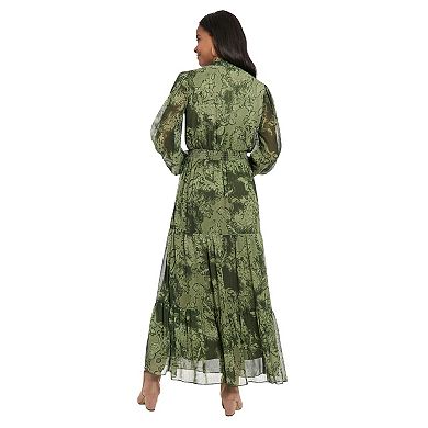Women's London Times Ruffle Neck Smocked Waist Maxi Dress