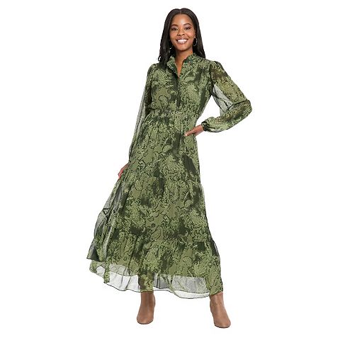 Женские платья London Women's London Times Ruffle Neck Smocked Waist Maxi Dress