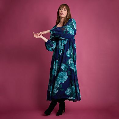 Women's London Times Smocked Back Bishop Sleeve Midi Dress
