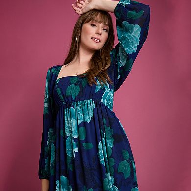 Women's London Times Smocked Back Bishop Sleeve Midi Dress
