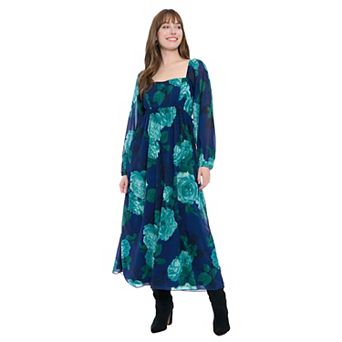 Women's London Times Smocked Back Bishop Sleeve Midi Dress