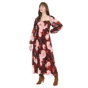 Women's London Times Smocked Back Bishop Sleeve Midi Dress