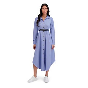 Women's London Times Belted Dolman Sleeve Shirt Dress